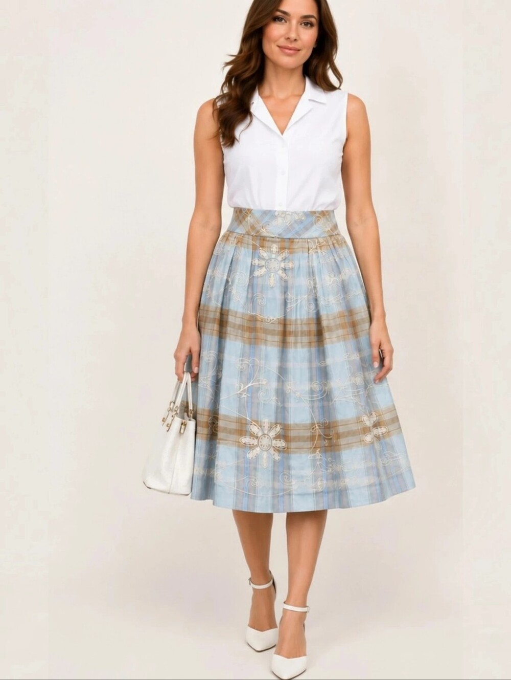 W by Worth Embroidered Plaid Cotton Skirt Size 6